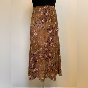 AGB Byer California Vintage Skirt-Rust Brown Floral Pattern-Elastic Waist-Small